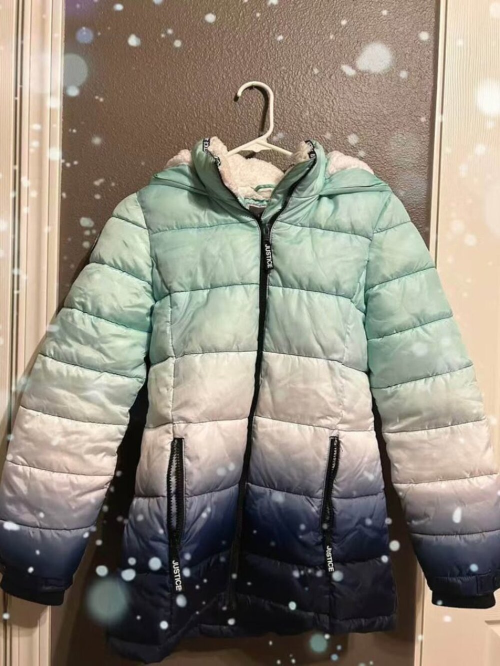 Justice Girls Puffer Jacket Hood/Ombré Winter Coat Size 12
